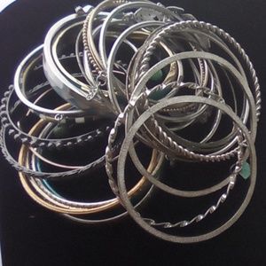 Vtg & Modern 28 Piece Bangle Set. Silver toned.